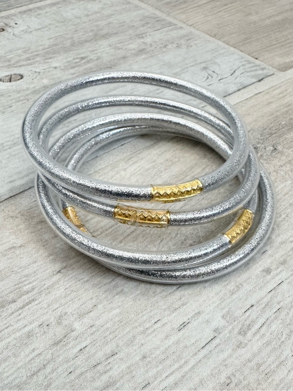 Glitter Silver Jelly Bangle Bracelets